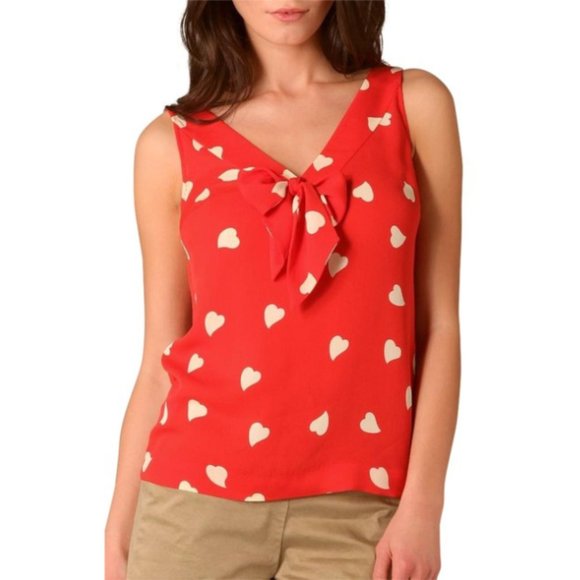 Tory Burch Tops - Tory Burch Red Silk Hearts Jacquetta Vneck Sleeveless Blouse Top